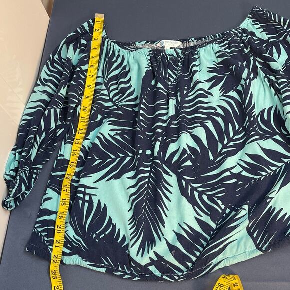 Escapada Living 3/4 Sleeve Round Elastic‎ Neck Top Azure/Navy Blue Size L - Picture 7 of 8